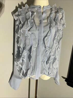 J. Crew Pale Blue Ruffled Sheer Blouse with pale blue camisole - Size 14
